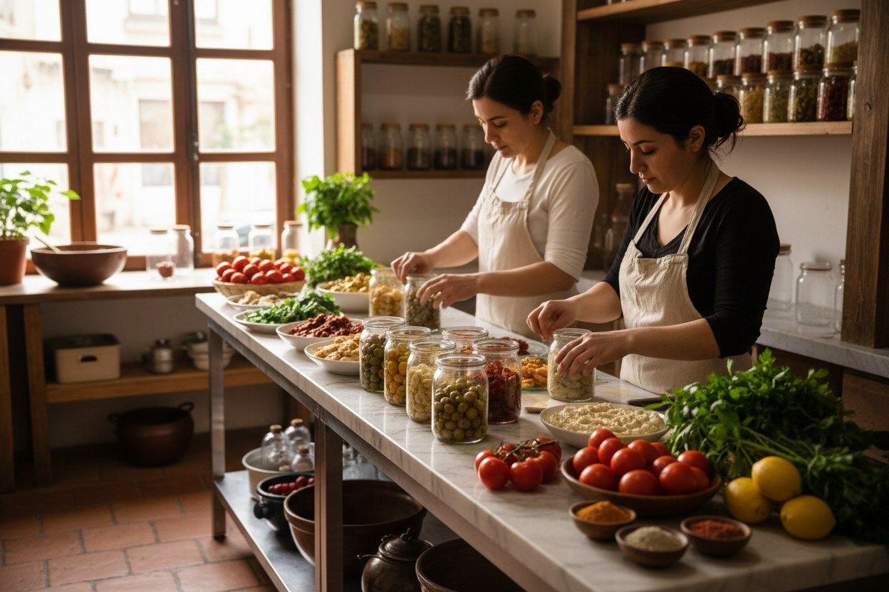 Alsancak'taki meze atölyesinde çalışan ekip